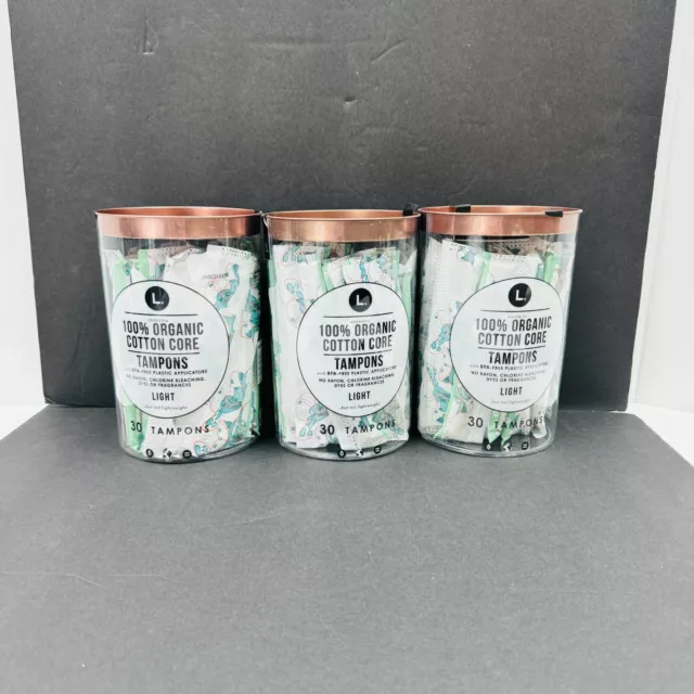 3X L. Organic 100% Cotton Core Light Absorbency Tampons 30 Ct each (3-pk 90 ct)