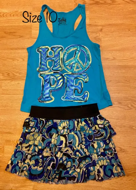 Justice Girl's Size 10 Tiered Ruffle Skirt & Racerback Tank Top