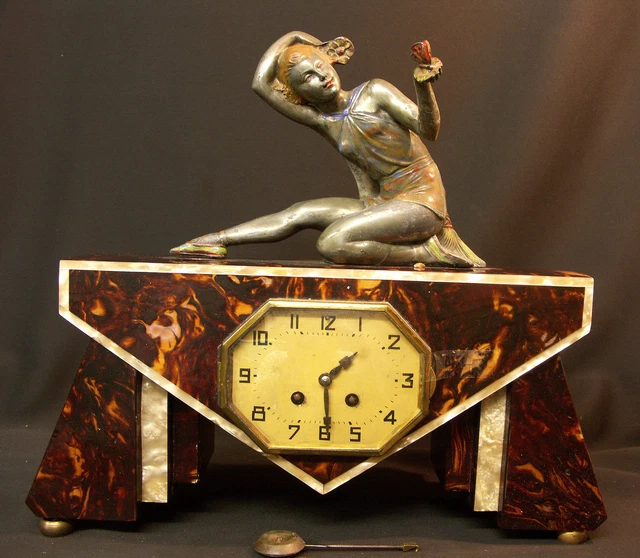 AA 1930 art déco superbe pendule horloge clock statuette statue 5kg 41cm chic