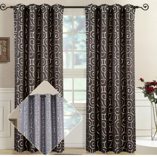 (Set of 2) Tuscany Top Grommet Window Curtain Geometric Abstract Jacquard Panels