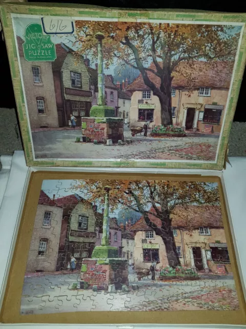 Vintage 1940s Victory Plywood Jig-saw Puzzle Series No.4 English Village Town...