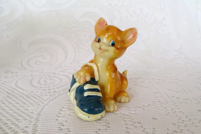 Kitsch Retro Vintage Cat Kitten Ornament Resin Painted Figurine 1960s / 70s