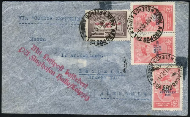 Zeppelin 1932 Argentinien 6. SAF Brief MiF Buenos Aires Leipzig Si 179 / 2039