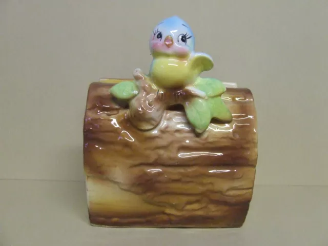 HTF Vintage Norcrest Baby Blue Bird on Log Napkin Holder