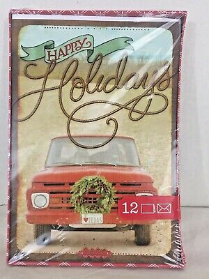 NIB Texas Love Red Vintage Truck Christmas Holiday Cards 12 Cards Envelopes