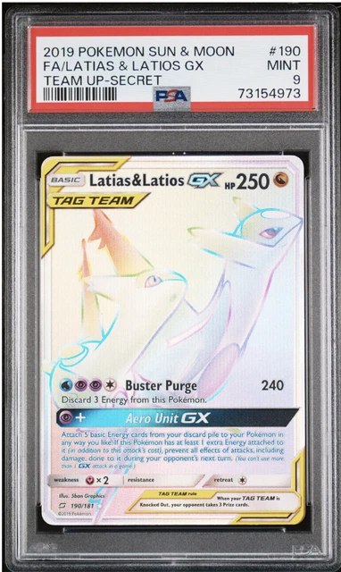2019 Pokemon Sun & Moon Team Up Secret #190 FA Latias & Latios GX PSA 9