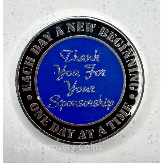 Sponsorship Alcoholics Anonymous Medallion Black Blue Silver AA Sober Chip Coin