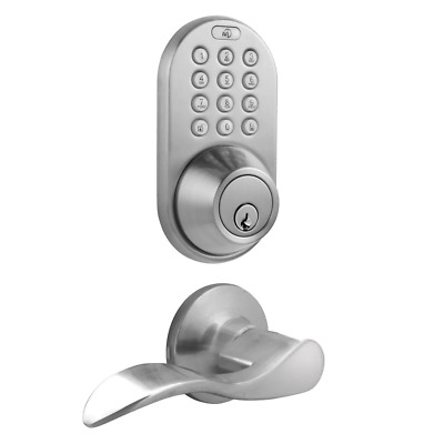 Satin Nickel Keyless Entry Deadbolt and Lever Handle Door Lock Combo Pack w