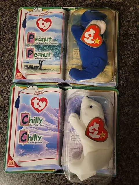 McDonalds Ty Teenie Beanie Babies Legends Peanut, Chilly,  *Rare/Sealed