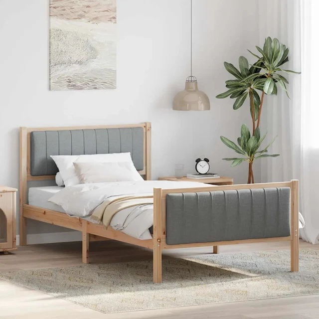 BED FRAME BROWN and light grey 100 x 200 cm Solid pine wood vidaXL £169 ...