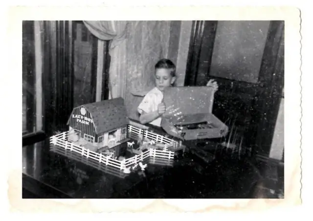 Photograph Christmas Day Dec 25,1950 Edde House Boy Lazy Day Farm Toy