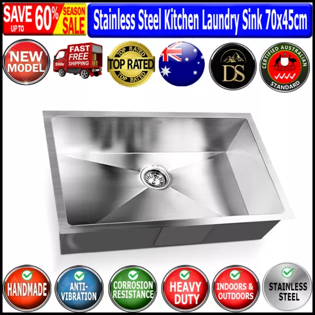 Large Stainless Steel Sink Kitchen Laundry 700 x 450mm Satin Finish w/ Strainer