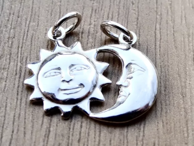 Celestial Sun Moon Sterling Silver .925 Pendant Necklace Charm Unisex Jewelry