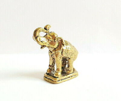 Thailand Lucky Elephant Figurine Trunk Up Gold Metal Feng Shui Sacred Animal 1"