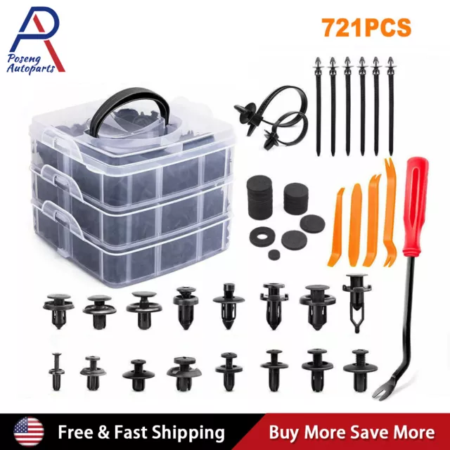 721Pcs Car Retainer Clips Auto Fasteners Push Trim Clips Pin Rivet Bumper Kit