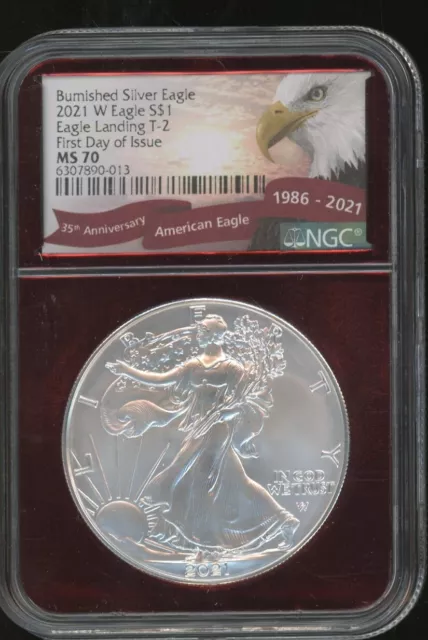 2021 Burnished Silver Eagle $1 One Dollar Coin First Day Issue NGC MS 70 2021 Burnished Silver Eagle $1 One Dollar Coin First Day Issue NGC MS 70