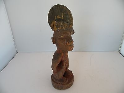 Yoruba tribe wood carving, statue, sculpture, figure African folk art, 10.5" H