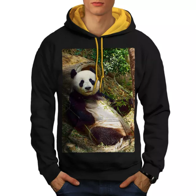 Wellcoda Panda Cute Photo Mens Contrast Hoodie, Animal Casual Jumper