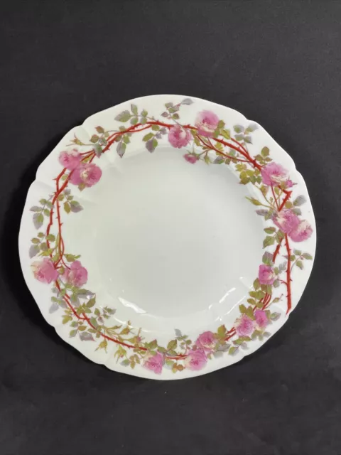 Antique Demartine Avenir Limoges 10” Wide Rimmed Bowls  HP pink roses Single