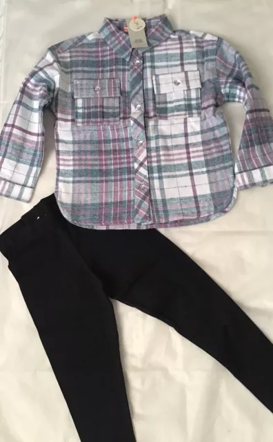 River island mini girls aged 18-24 Months blue check shirt set BNWT