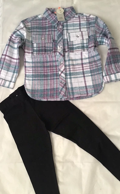 Set camicia a scacchi blu River Island mini ragazze età 3-4 anni nuova con etichette