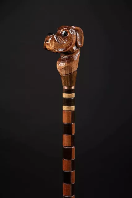 Boxer Carved Walking Stick - Dog Handmade Wooden Cane - Hand Crafted Hiking Cane
