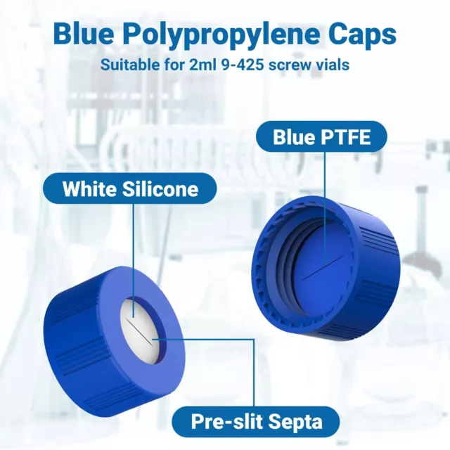 Autosampler Screw Cap Blue PTFE&White Silicone Pre-Slit Septa fit9-425HPLC Vials