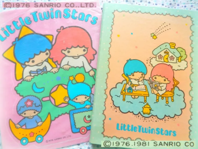 🌟 Vintage SANRIO LITTLE TWIN STARS 1976 Adesivo + Copertina Quaderno Anelli '81