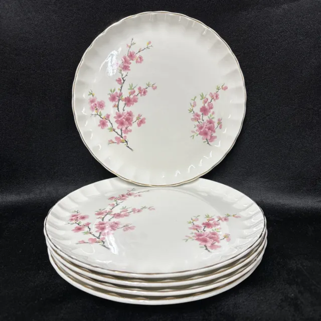 WS George Set of 5 Bolero Peach Blossom Pattern Luncheon Plates 24K Gold Rim