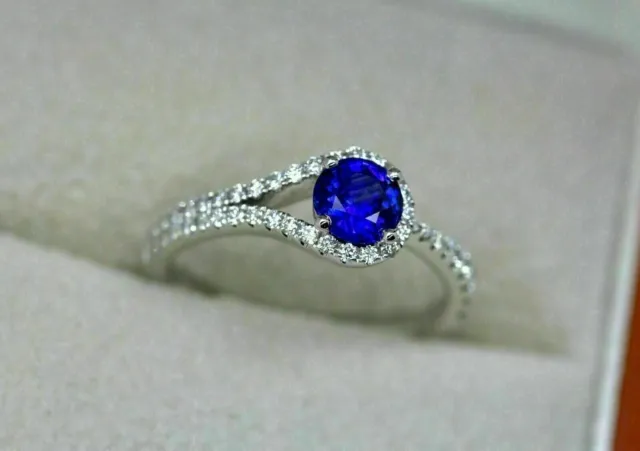 14k White Gold Finish 2Ct Round Cut Lab-Created Blue Sapphire Engagement Ring