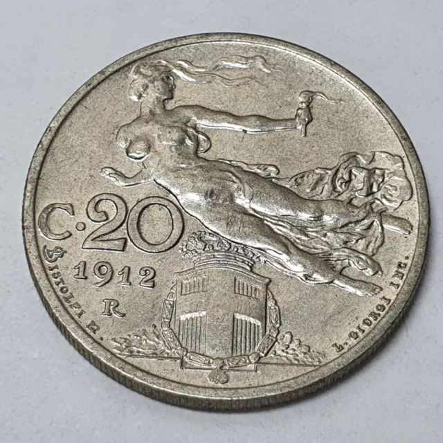 Italy 20 Centesimi 1912 R Mint Mark Coin 02331D