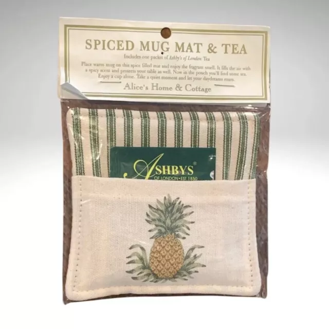 Alices Cottage Spiced Mug Mat Tea Combo Ashbys of London Pineapple Green Stripes