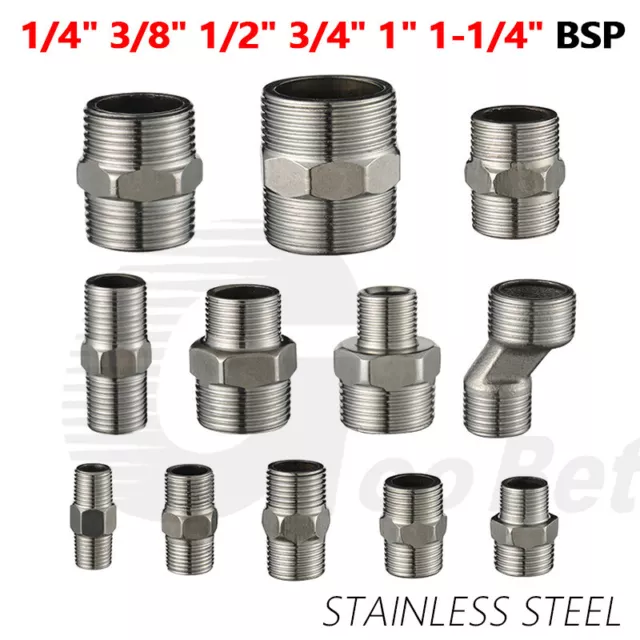 Stainless Steel Hex Nipple Adapter 1/4" to 1-1/4" BSP Male Thread Pipe Fittings