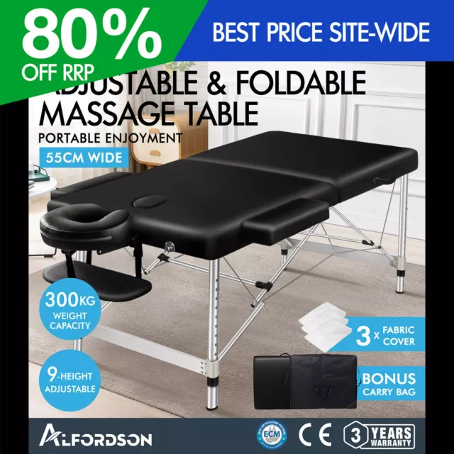 ALFORDSON Massage Table 2 Fold 55cm Portable Aluminium Waxing Bed Therapy