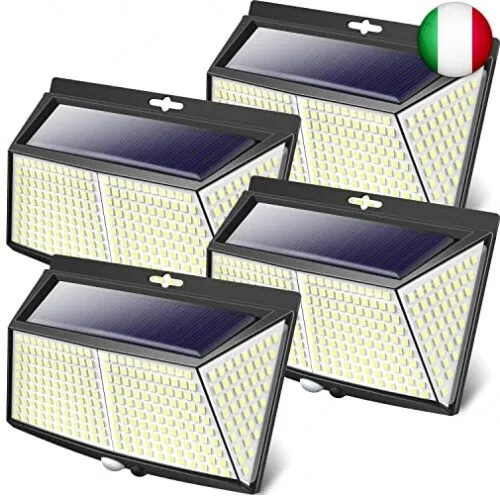 Luce Solare LED Esterno, 【4 Pezzi 308 LED】Faretti Solari a Led da Esterno 3 Mod