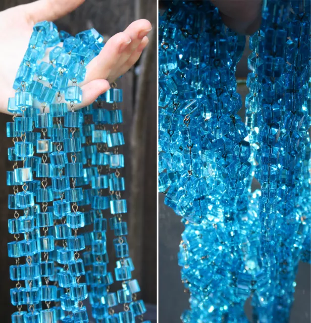 1FT glass beads prism chain strand part brass pin lamp macaroni aqua blue marine