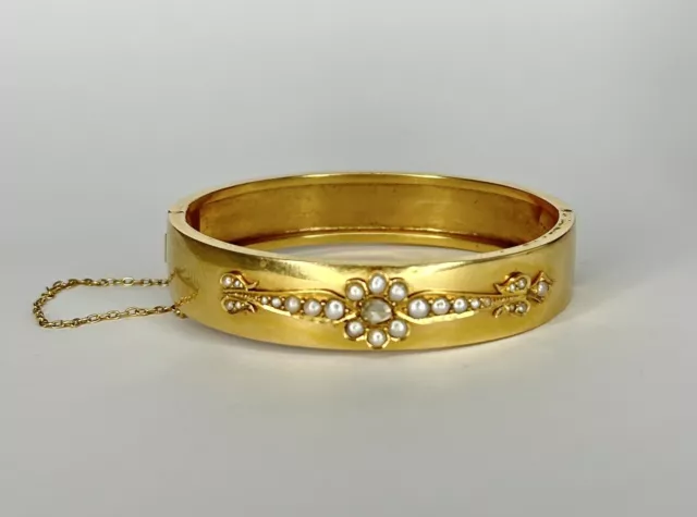 Bracelet Jonc en Or Jaune 18K  / Décor floral / Réf MP2572