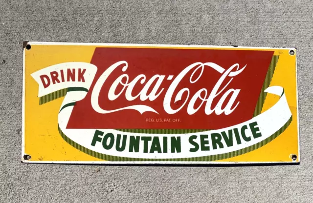 VINTAGE Drink COCA COLA FOUNTAIN SERVICE PUMP STATION PORCELAIN OIL GAS SIGN