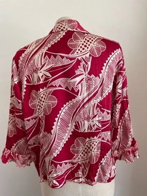 1920s 1930s style blouse 100% silk satin cream red deco Tie Principles 14 2