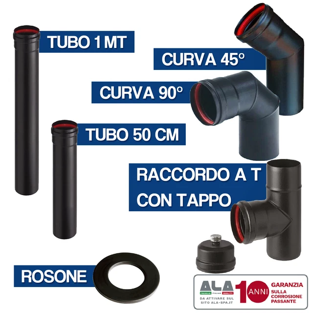 Kit Tubi Per Stufa A Pellet Diametro 80 Mm - Acciaio Smaltato Nero, Con Raccordi - Foto 4
