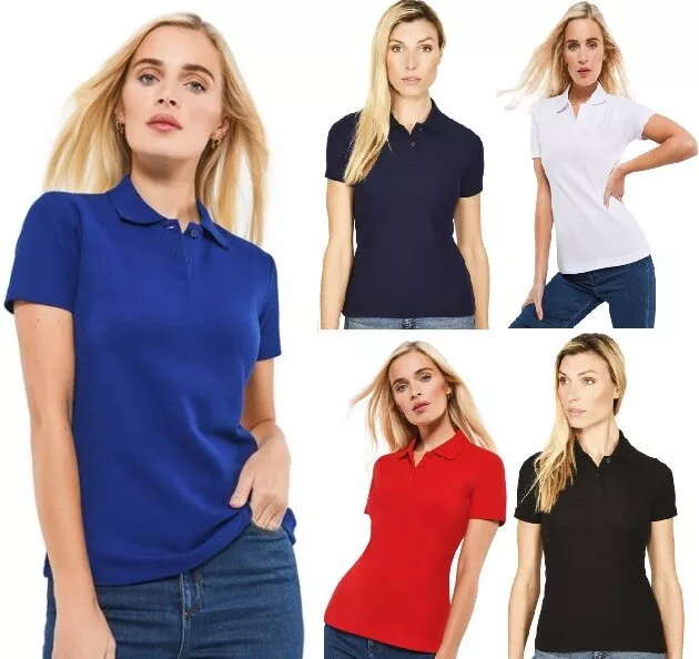 Women Ladies PREMIUM Plain POLO SHIRT Pique T-Shirts Regular Work Casual Cotton