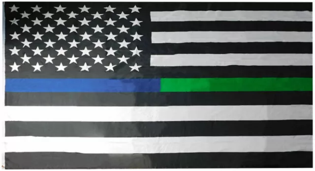 USA Thin Blue Green Line Police Military 3x5 3'x5' Woven Poly Nylon Flag