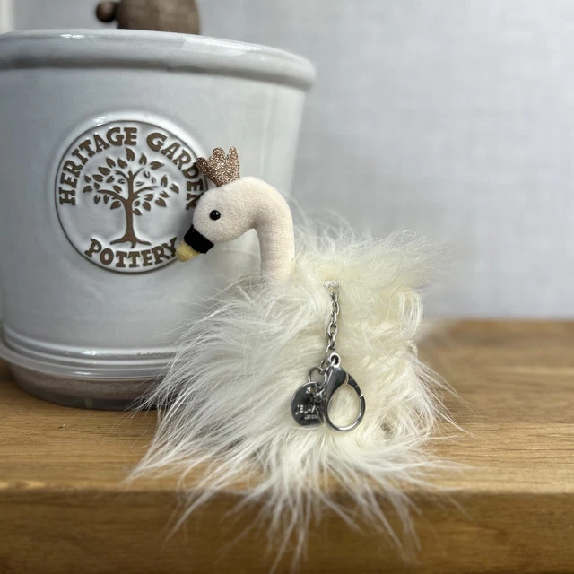 JELLYCAT FLUFFY FANCIES Fancy Swan Bag Charm Key Ring Swan Keyring £