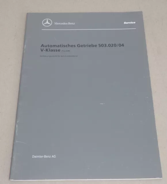 Workshop Manual Introduction Mercedes Benz Vito V Class Automatic Gearbox