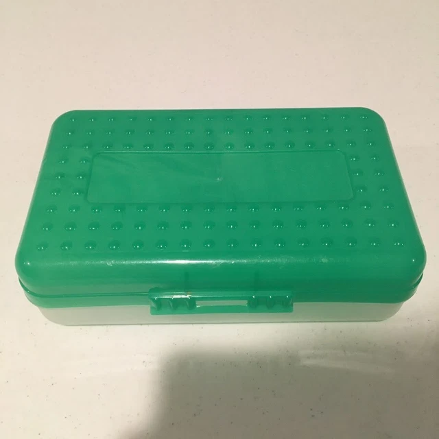 SPACEMAKER Pencil Box Case GREEN and Clear / Frosted 8" x 5" x 2.5"  Vintage