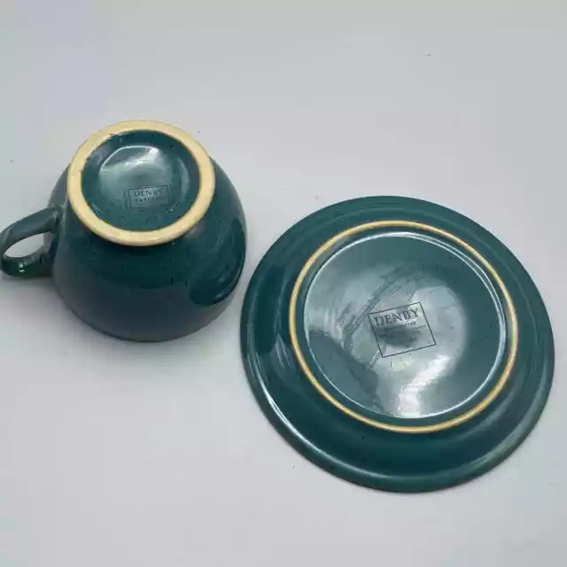 Denby Harlequin Large Breakfast Cup and Saucer Blue Green Made in England 3