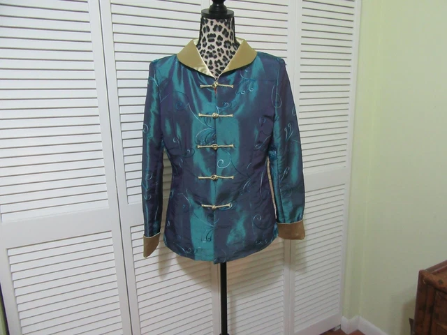 Ke Ming Jacket,Asian Style,Women, S/M,,NWT Teal,gold trim, lined frog closure