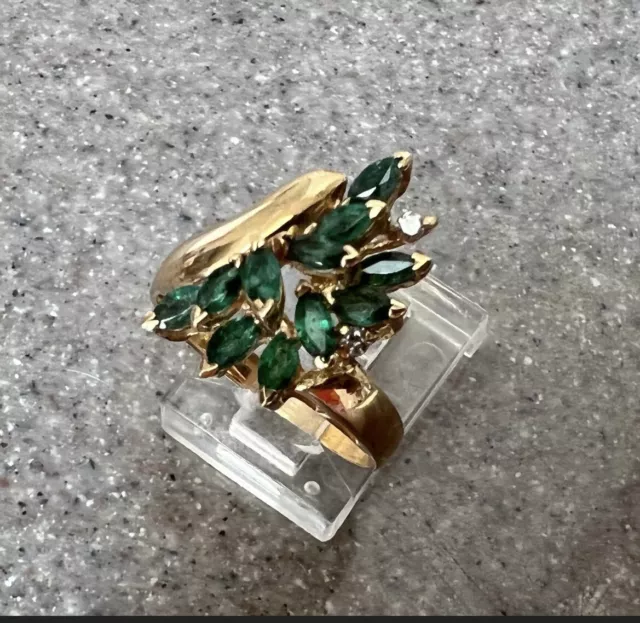 Vintage BH Effy 14K Yellow Gold Natural Emerald & Diamond Cocktail Ring 3