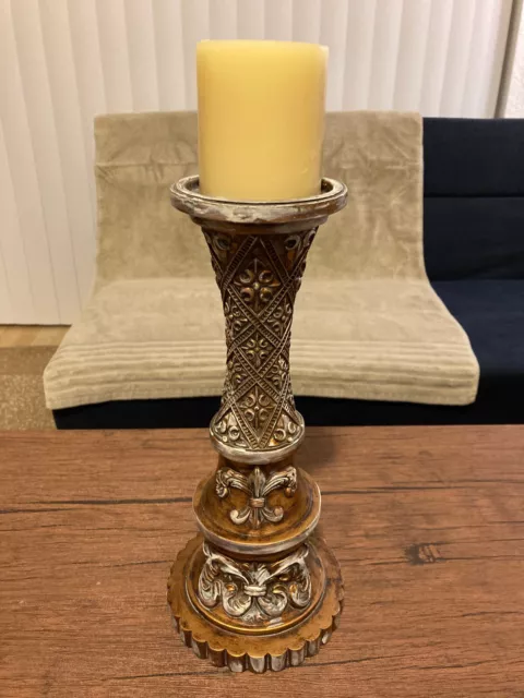 Decorative Tall Fleur-de-lis Candle Stick / Pillar Candle Display Holder