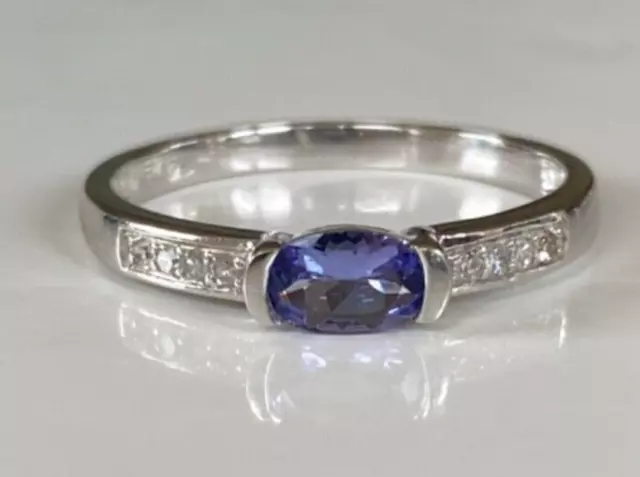 9Ct White Gold Tanzanite Diamond Ring - Size Q